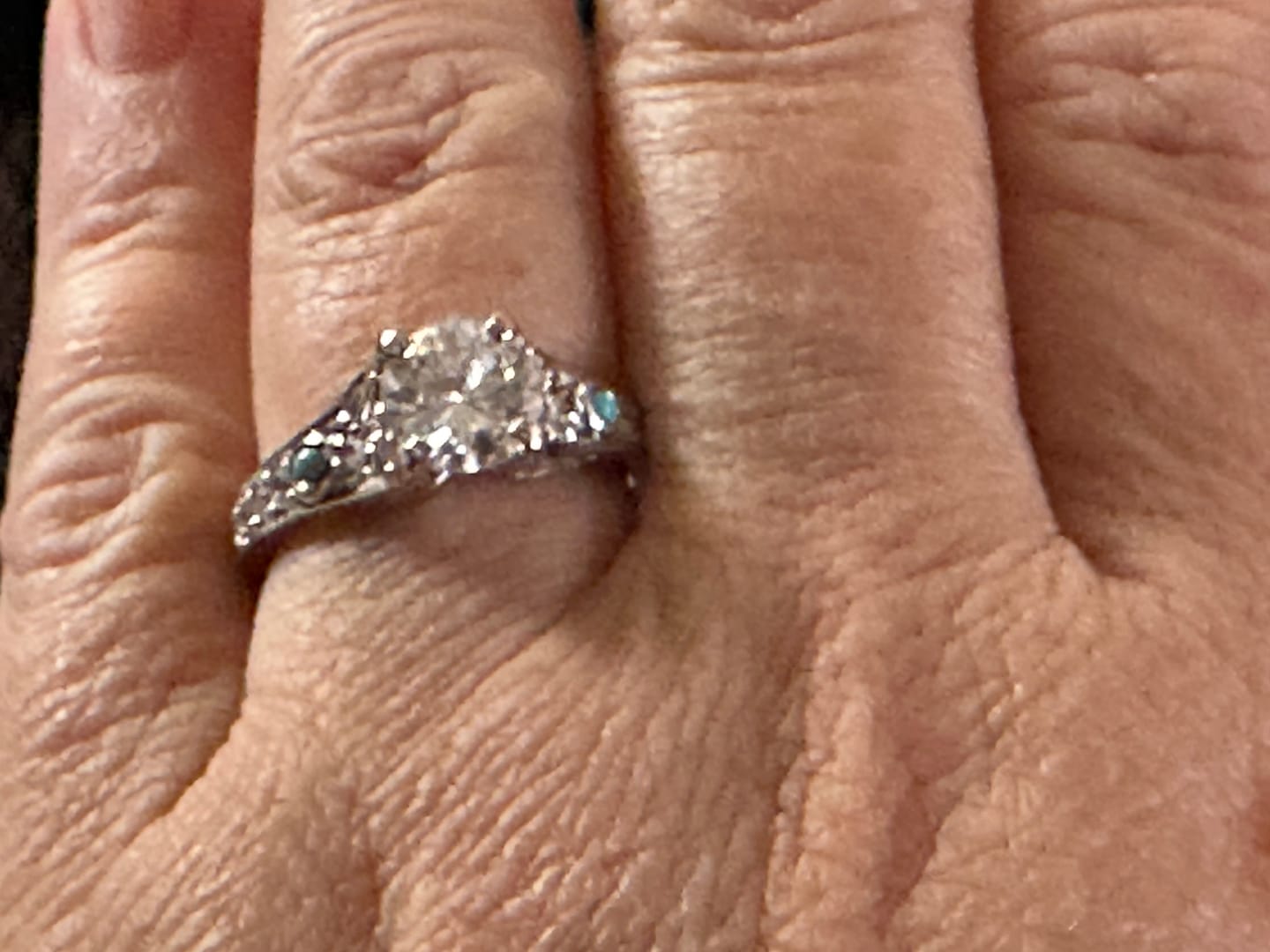 Customer photo review of Vintage Moissanite And Turquoise Wheat Accents  Engagement Ring