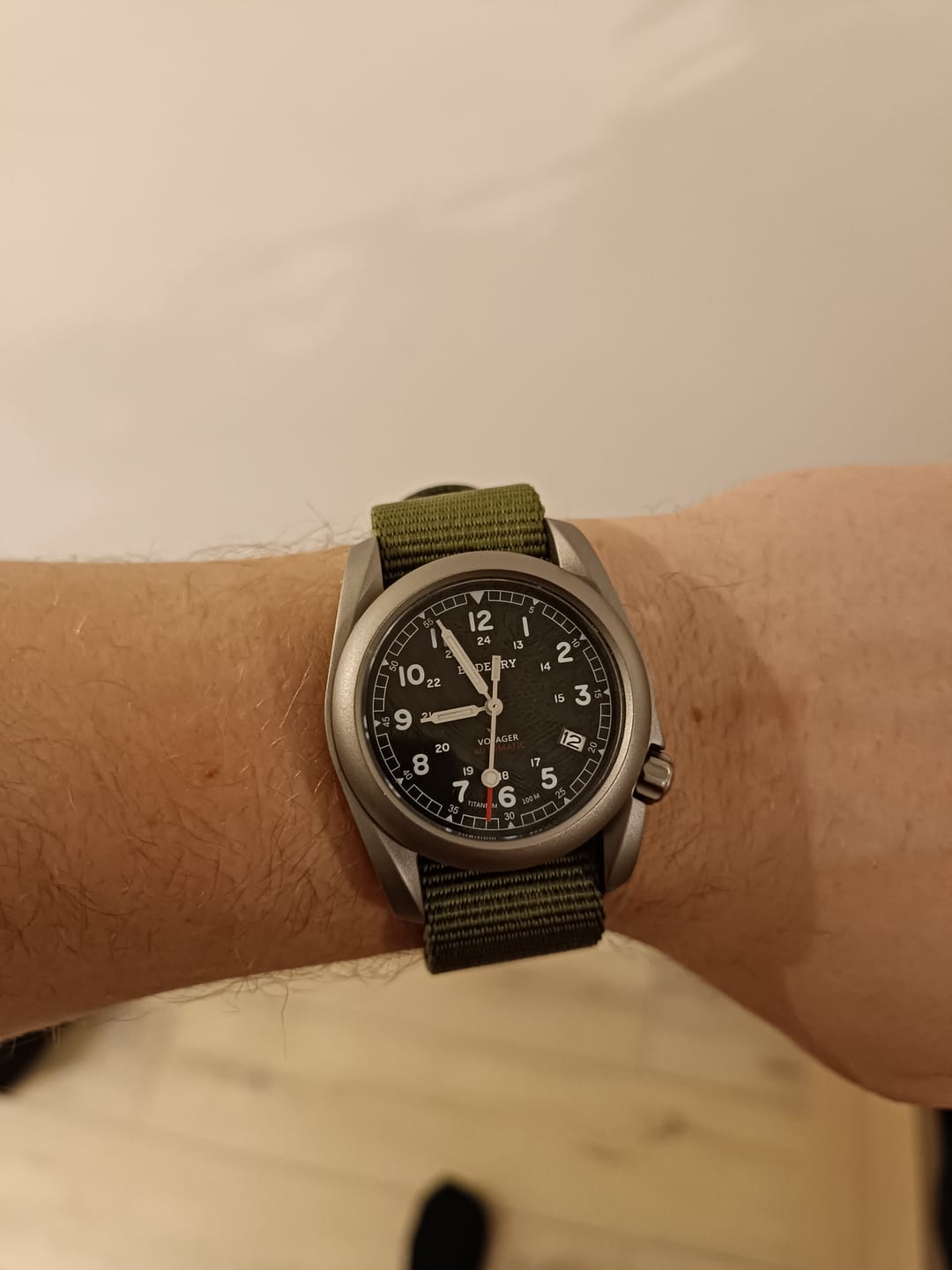 Customer photo review of VOYAGER - 100M Waterproof Titanium Automatic Field Watch | Black/ArmyGreen