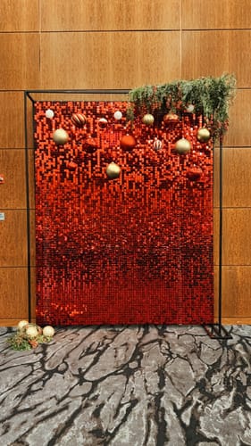 Customer photo review of Red Shimmer Wall Panels – Easy Setup Wedding/Event/Theme Party Decorations