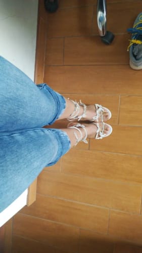 Customer photo review of White Butterfly Lace-Up Heels