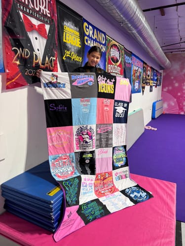 T-shirt quilt with dance, competitions themes by Jennifer from CA