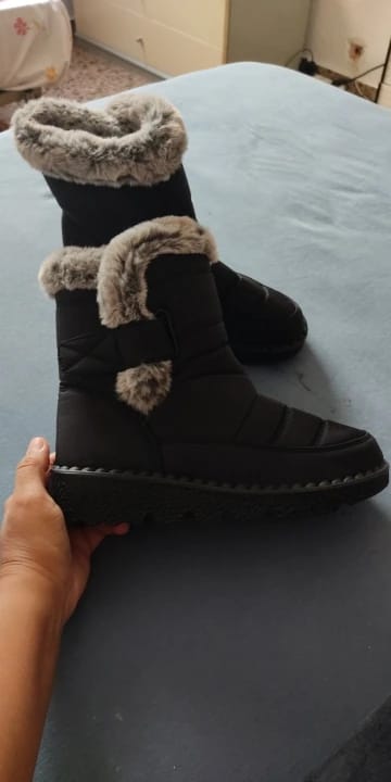 Customer photo review of Waterproof Snow Boots With Fur Cuff — Navy | KIMLUD