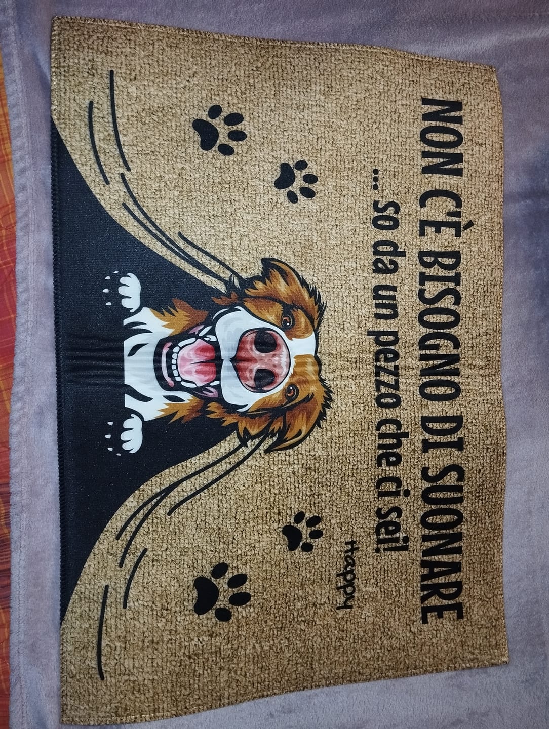 Customer photo review of Non c'è bisogno di suonare - Zerbino personalizzato