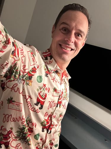 Customer photo review of Men's Merry Christmas Holiday Cute Santa Claus Vintage Button Long Sleeve Shirt