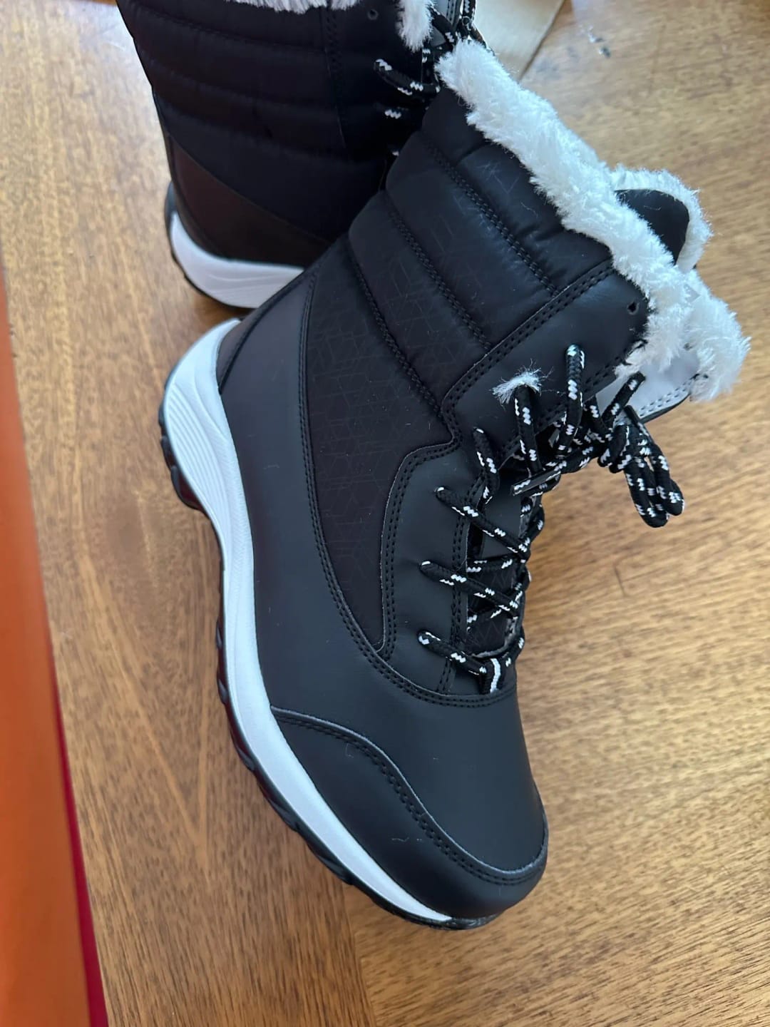 Customer photo review of Sequined Snow Boots Platform Ankle Waterproof Non-Slip Plush-Lined — Black | KIMLUD