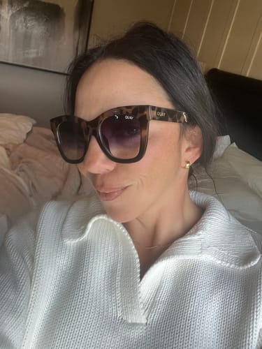 Customer photo review of Wide Hinged Huggie Hoop Earrings