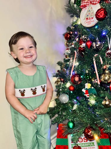 Customer photo review of Reindeer Cheer Smocked Green Gingham Longall