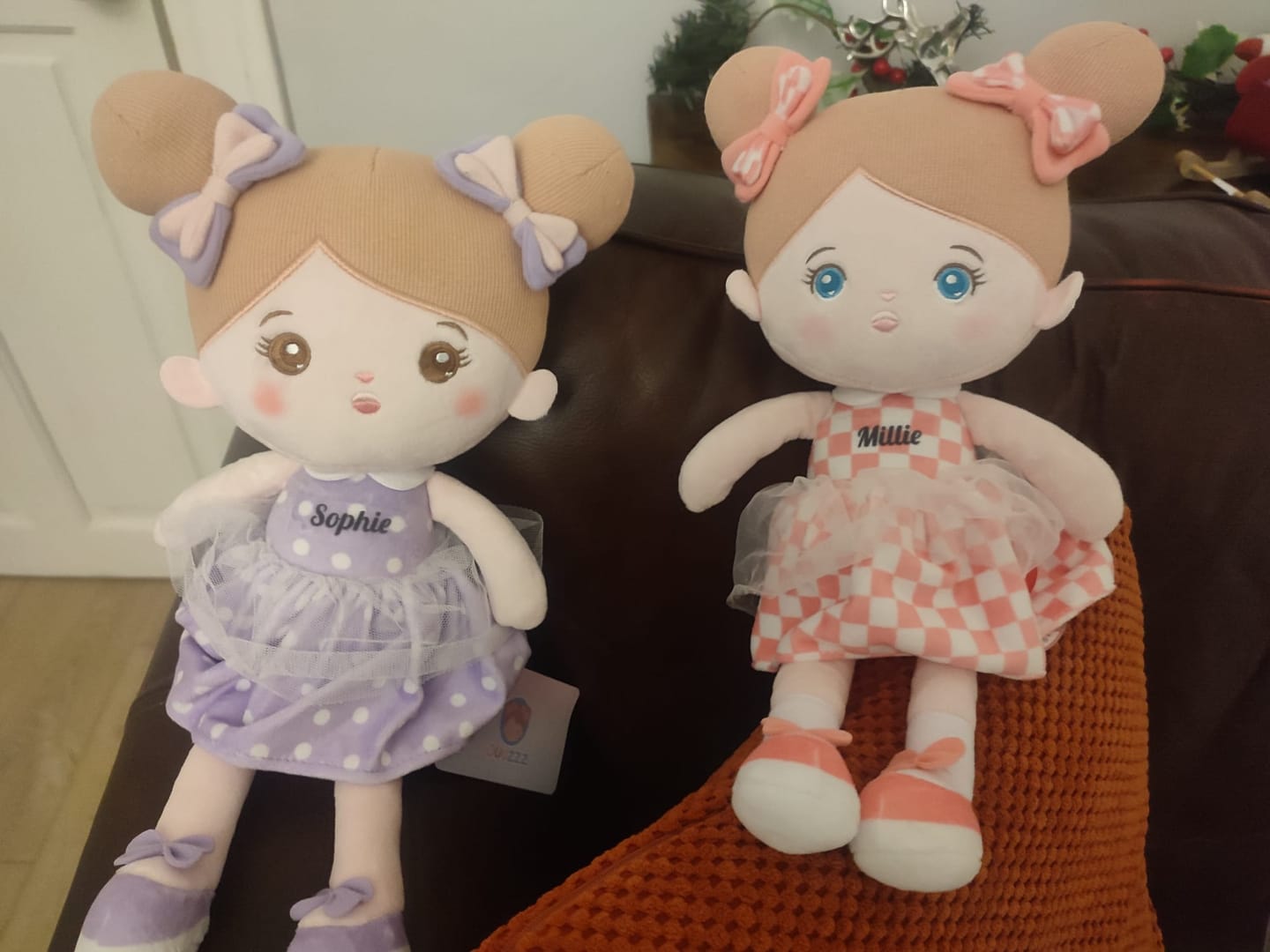 Customer photo review of Personalized Pink Plaid Skirt Blue Eyes Girl Plush Doll