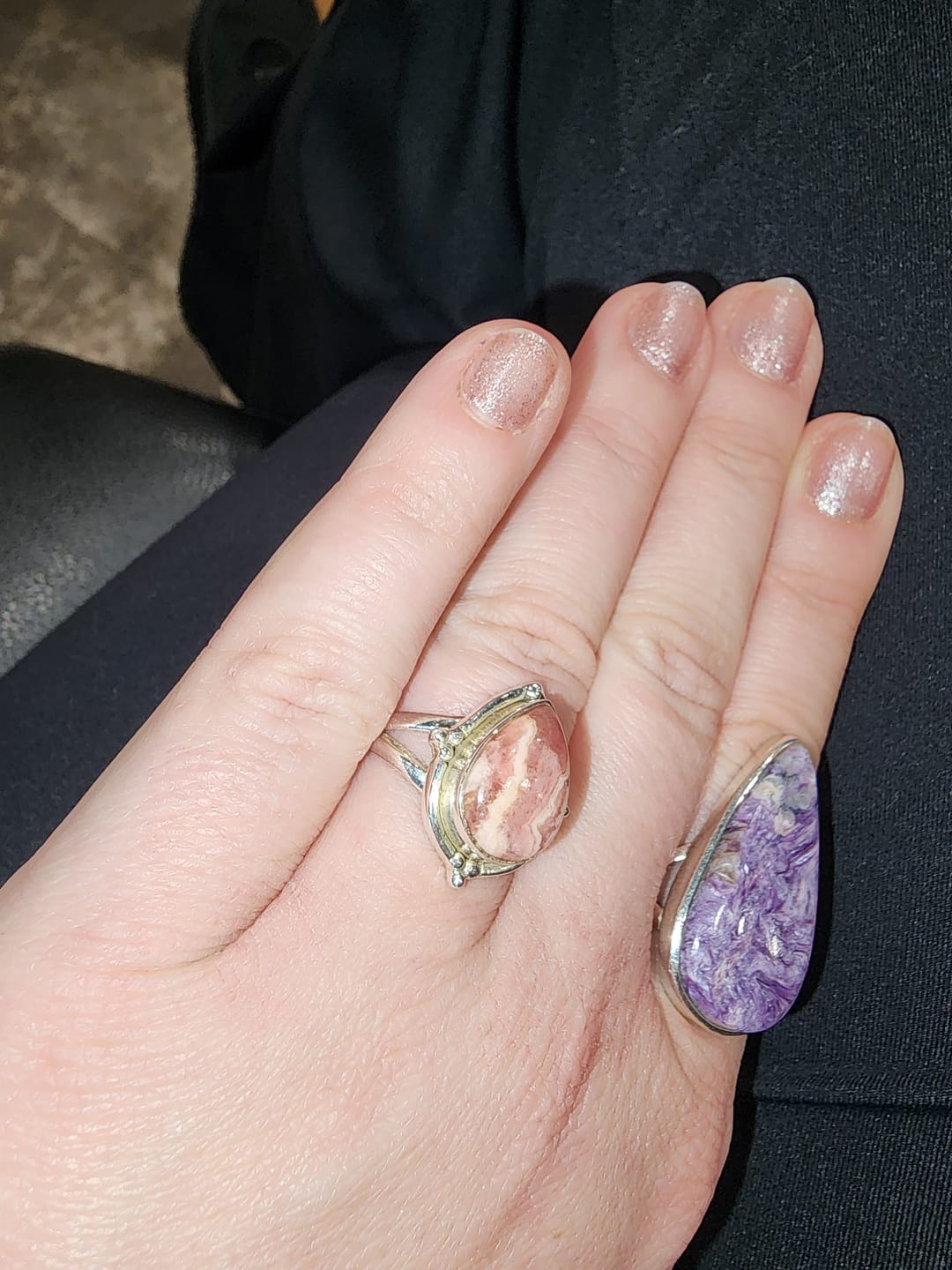 Customer photo review of Teardrop Rhodochrosite Ring Sterling Silver