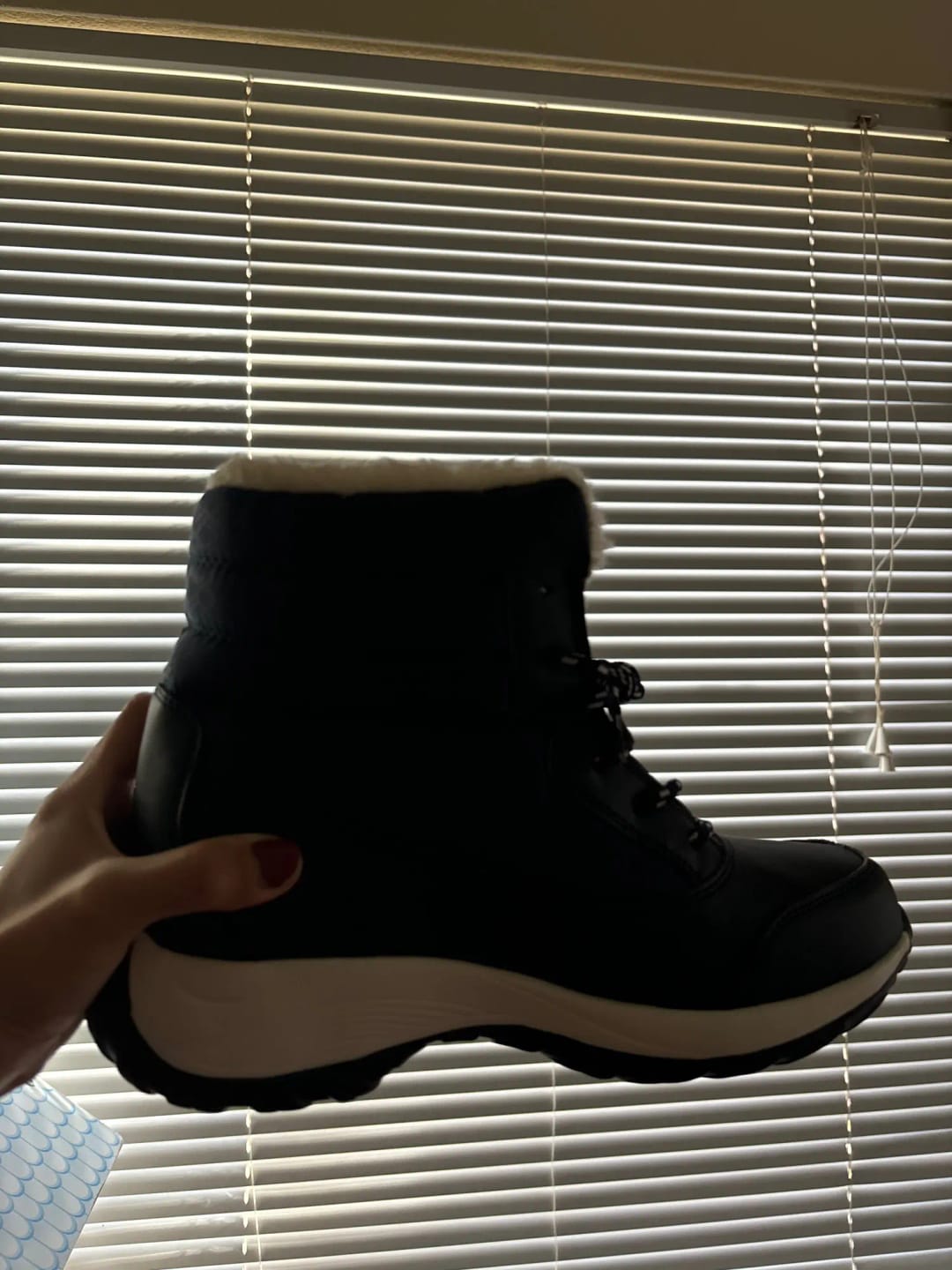 Customer photo review of Sequined Snow Boots Platform Ankle Waterproof Non-Slip Plush-Lined — Black | KIMLUD