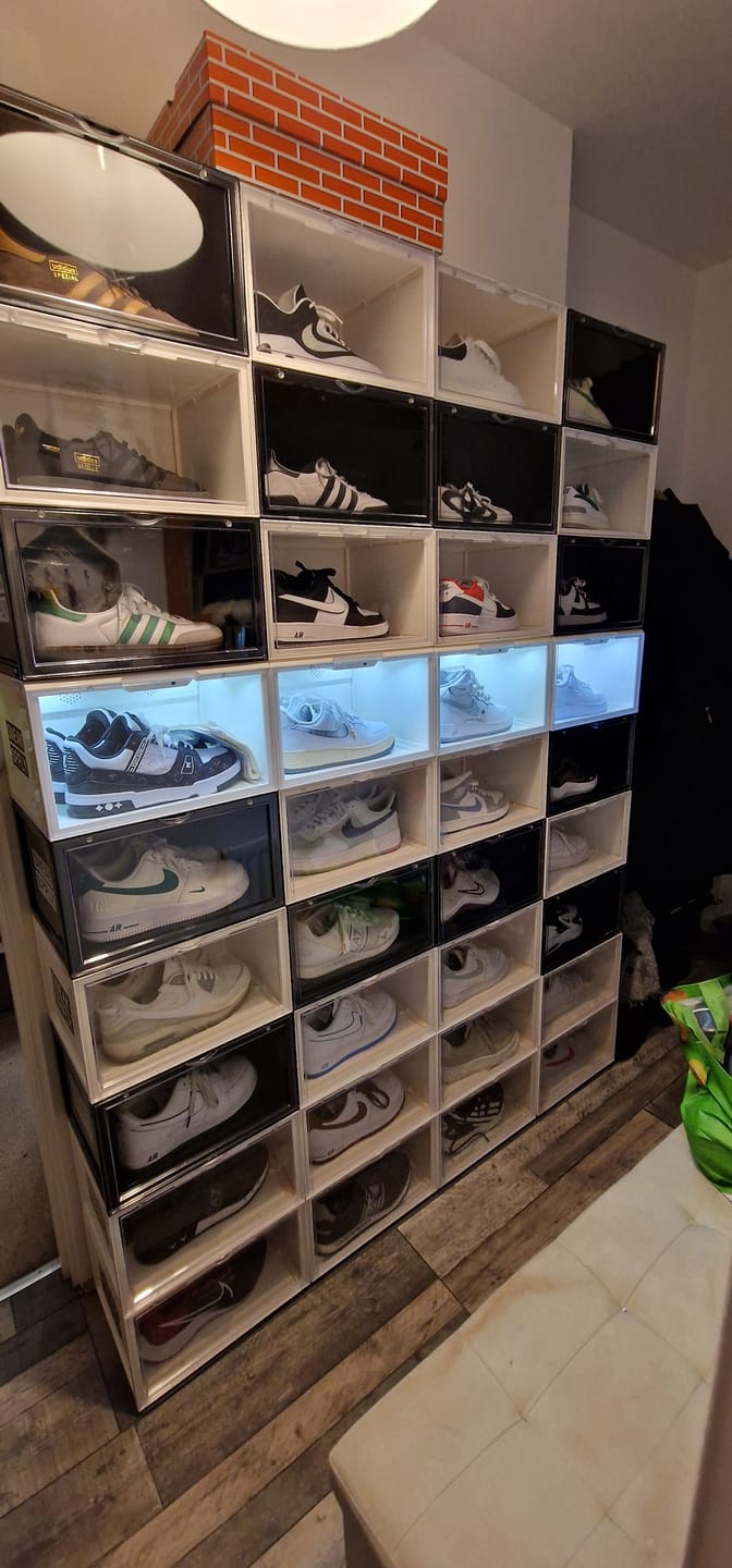 Customer photo review of STACK V1 Sneaker Display Crates - Black (2 Pack)