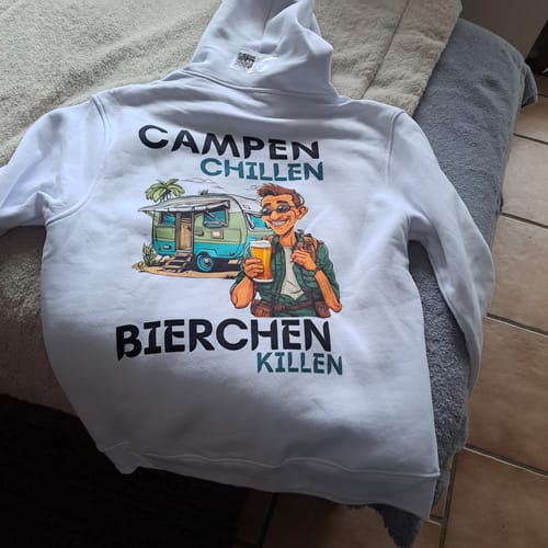 Customer photo review of Campen Chillen Bierchen killen (WoWa) - Premium Hoodie unisex Rückendruck