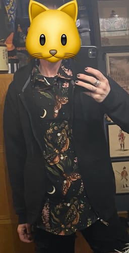 Customer photo review of Episodic Crescent Moon Garden Button Up Shirt