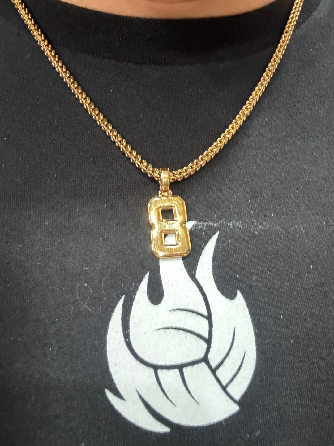 Customer photo review of Iced Jersey Number Pendant with Moissanite Diamonds (18K Gold Vermeil)