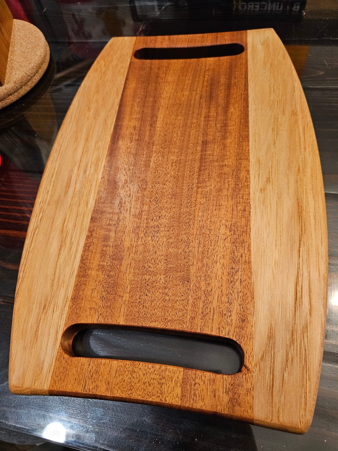 Customer photo review of 15.75x10" Warped Rectangle Dual Handle Serving Board Acrylic Router Template