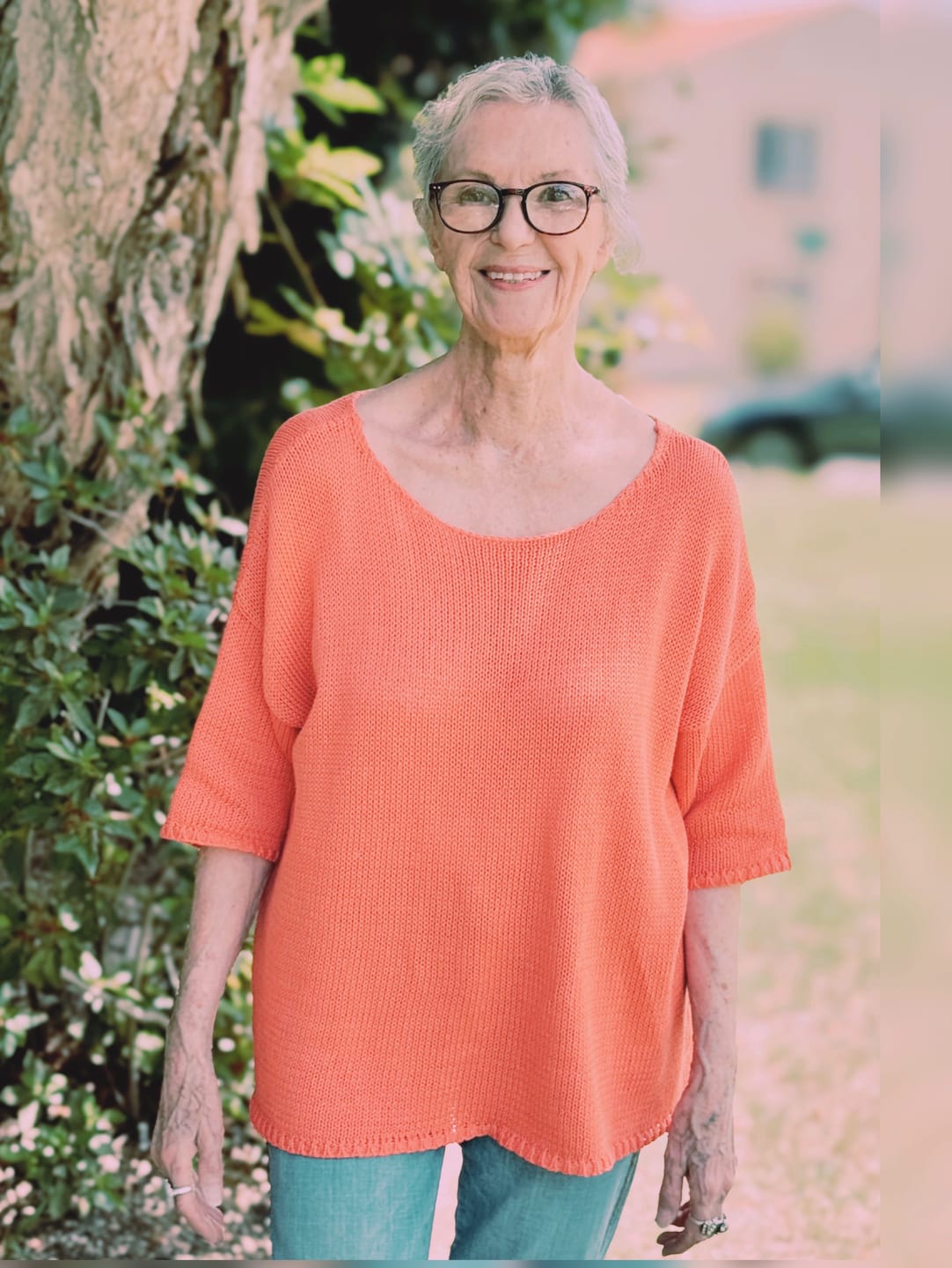 Customer photo review of alex top - orange cotton knit