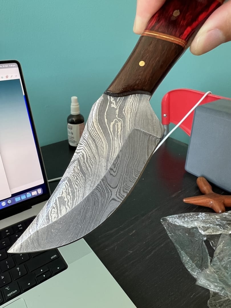 Customer photo review of Damascus Steel Knife by AMSKnives