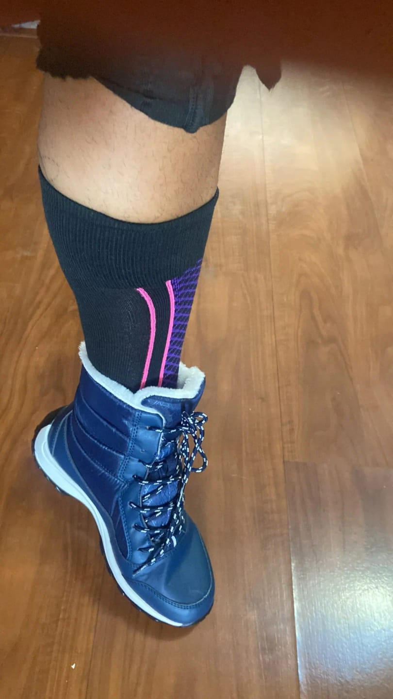 Customer photo review of Sequined Snow Boots Platform Ankle Waterproof Non-Slip Plush-Lined — Black | KIMLUD