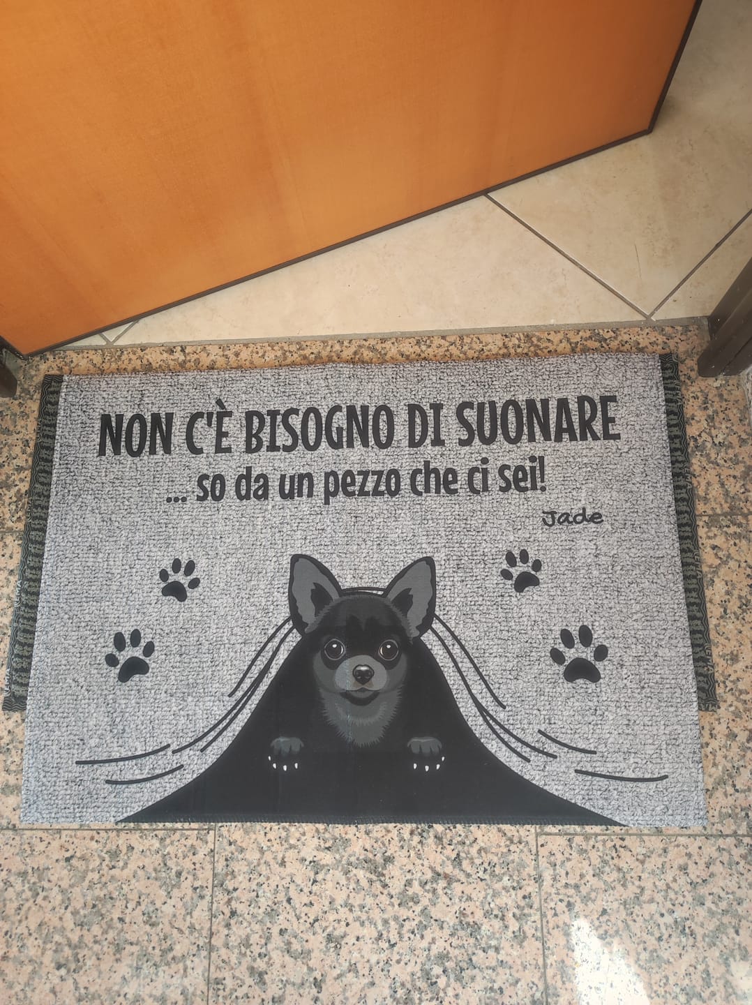 Customer photo review of Non c'è bisogno di suonare - Zerbino personalizzato