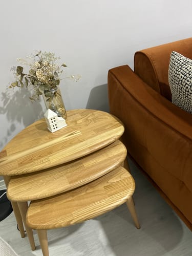 Customer photo review of Ahşap Zigon Sehpa 3'lü Set - Doğal Masif Kestane Ağacı (Ercol Stil)