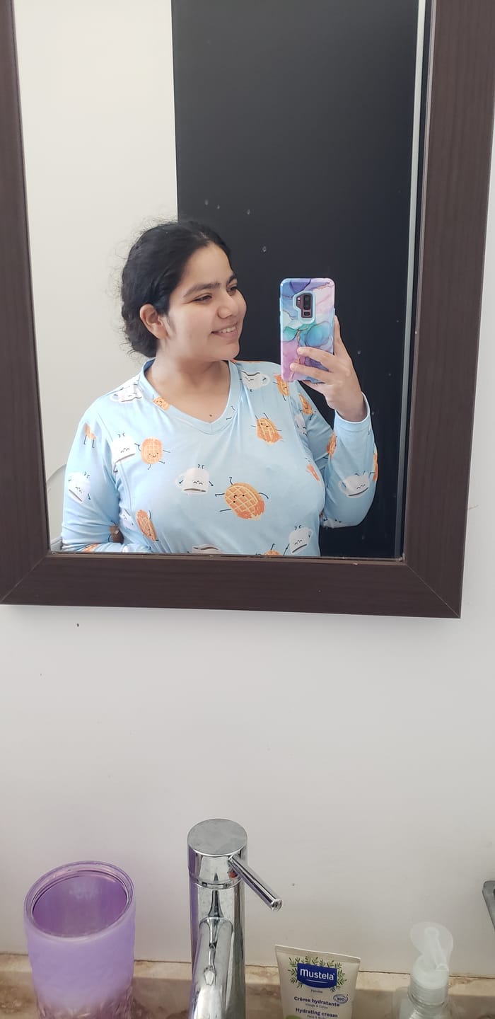 Customer photo review of Pijama de maternidad y lactancia •Waffle azul• SUPER SOFT