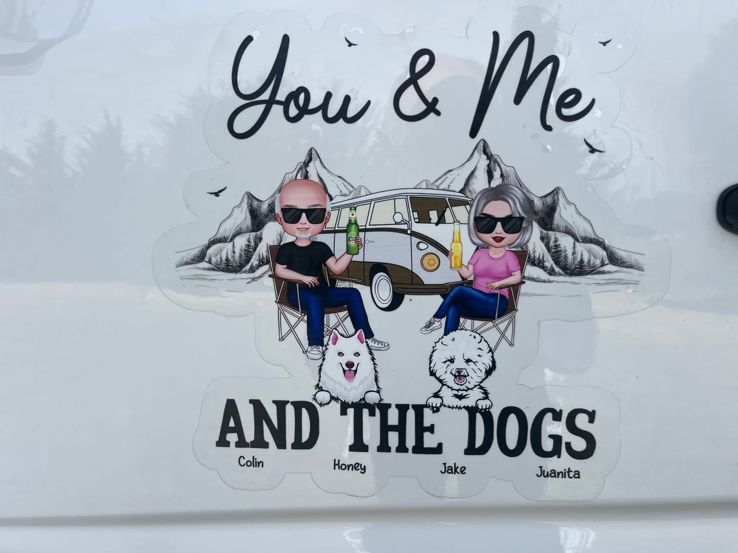 Customer photo review of You Me & The Dogs Camping Couple Personalized RV Decal