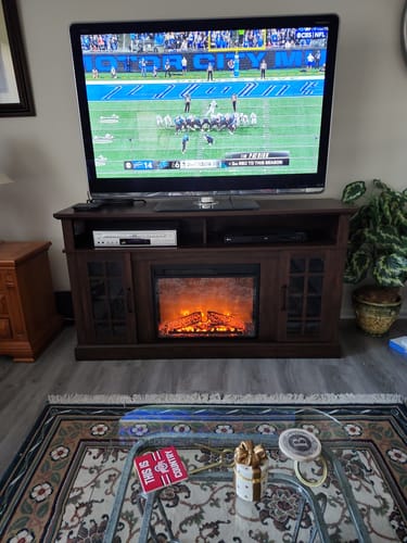Customer photo review of Astorga 58" Glass Door Modern Farmhouse Fireplace TV Stand