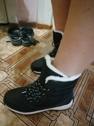 Customer photo review of Sequined Snow Boots Platform Ankle Waterproof Non-Slip Plush-Lined — Black | KIMLUD