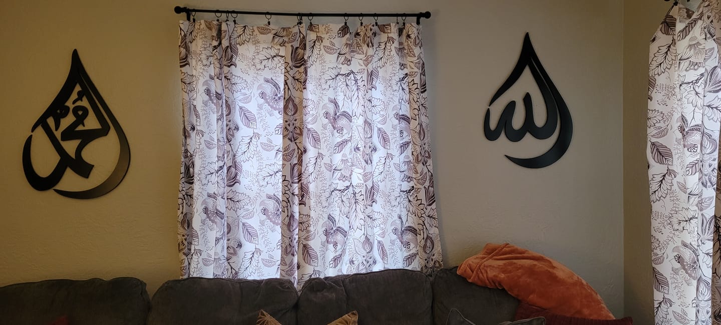 Customer photo review of Allah (SWT) Mohammad (PBUH) Wooden Islamic Wall Art - Drop Design