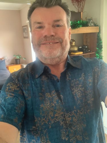 Customer photo review of Men's Blue Cotton Vintage Short Sleeve Summer Button Up Shirt