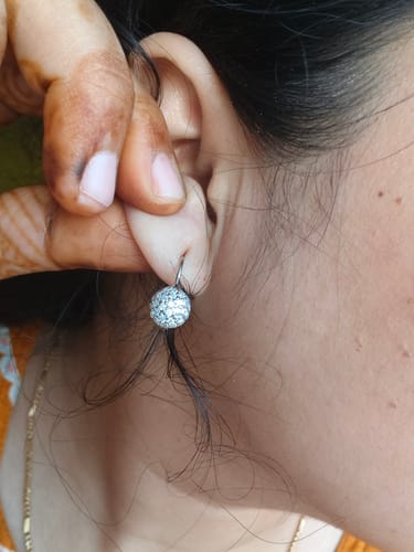 Customer photo review of Silver Zircon Sparkle Drop Earrings