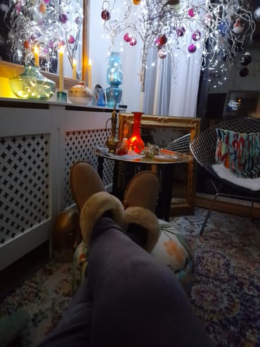 Customer photo review of Wotton Sheepskin Bootsie Slippers Mushroom