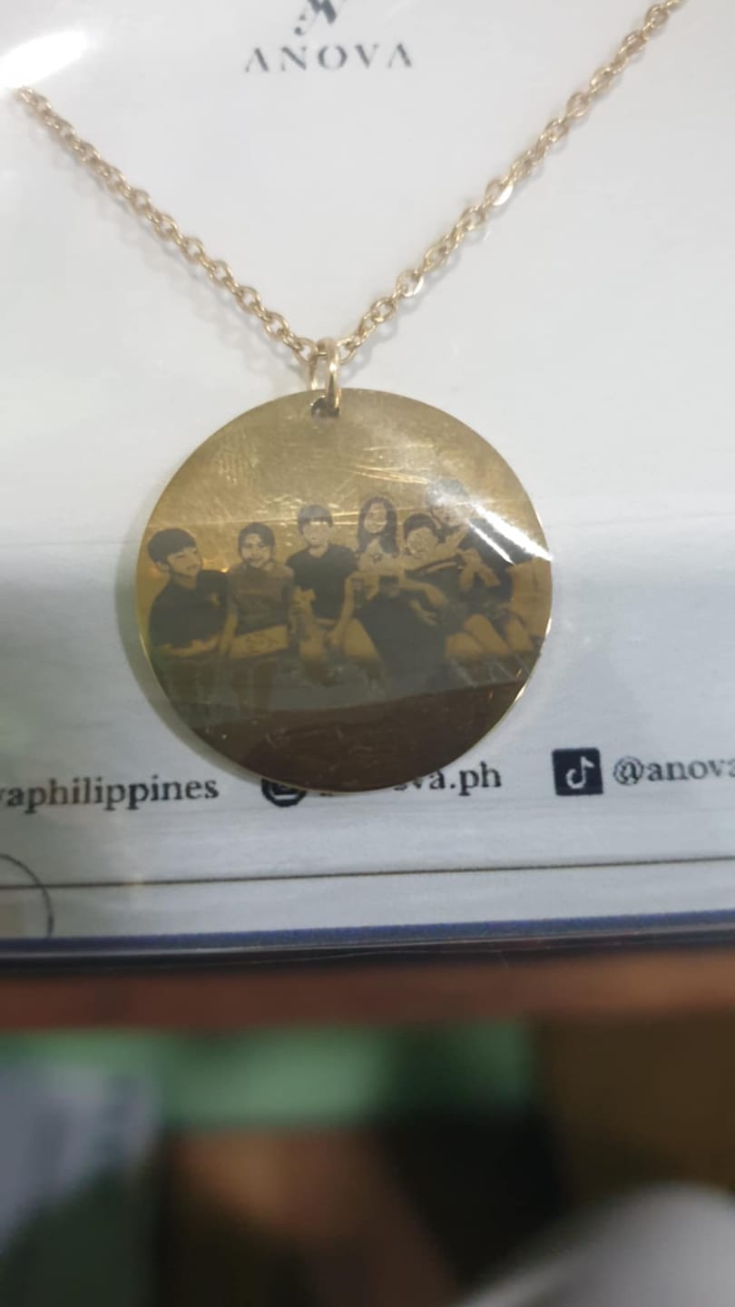 Customer photo review of Portrait Necklace Disc Engraving