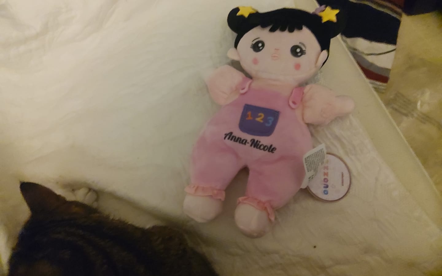 Customer photo review of Mini Personnalisée Poupée en Peluche avec Yeux Ouverts aux Cheveux Noirs