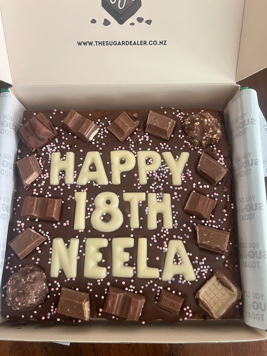 Customer photo review of Custom message chocolate fiend brownie