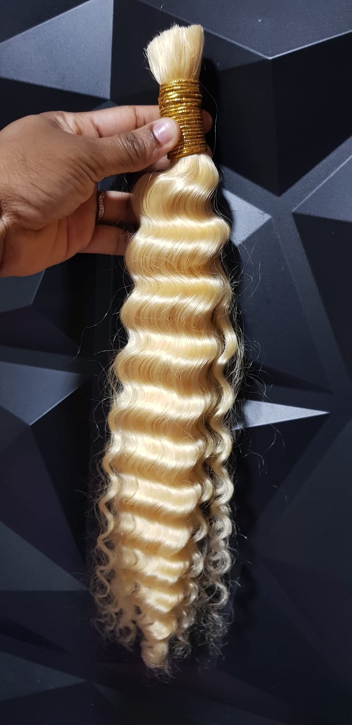 Customer photo review of #613 Blonde Deep Wave Bulk Hair Extensions for Braiding