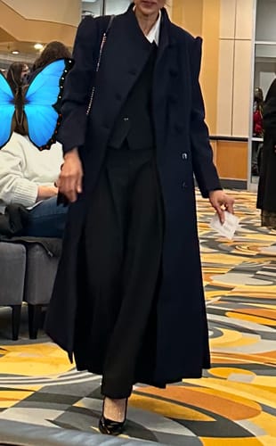 Customer photo review of Burgundy A-Line Long Wool Coat 4511