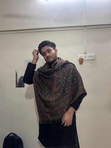 Customer photo review of Pashtush Mens Extra Fine Wool Stole, Woven Ethnic Weave  Design, Black