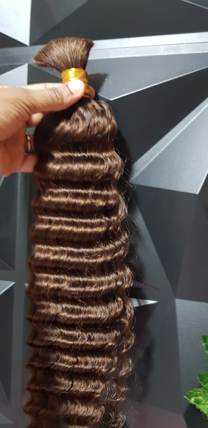 Customer photo review of #4 Medium Brown Deep Wave Bulk Hair Extensions for Braiding