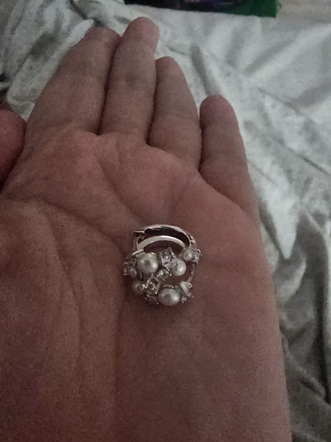 Customer photo review of Freshwater Pearl and Cubic Zirconia Scattered Huggie Earrings in Sterling Silver Rhodium Plate