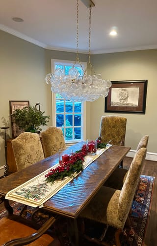 Customer photo review of Brass Cluster Ribbed Glass Globe Bubble Linear Chandelier