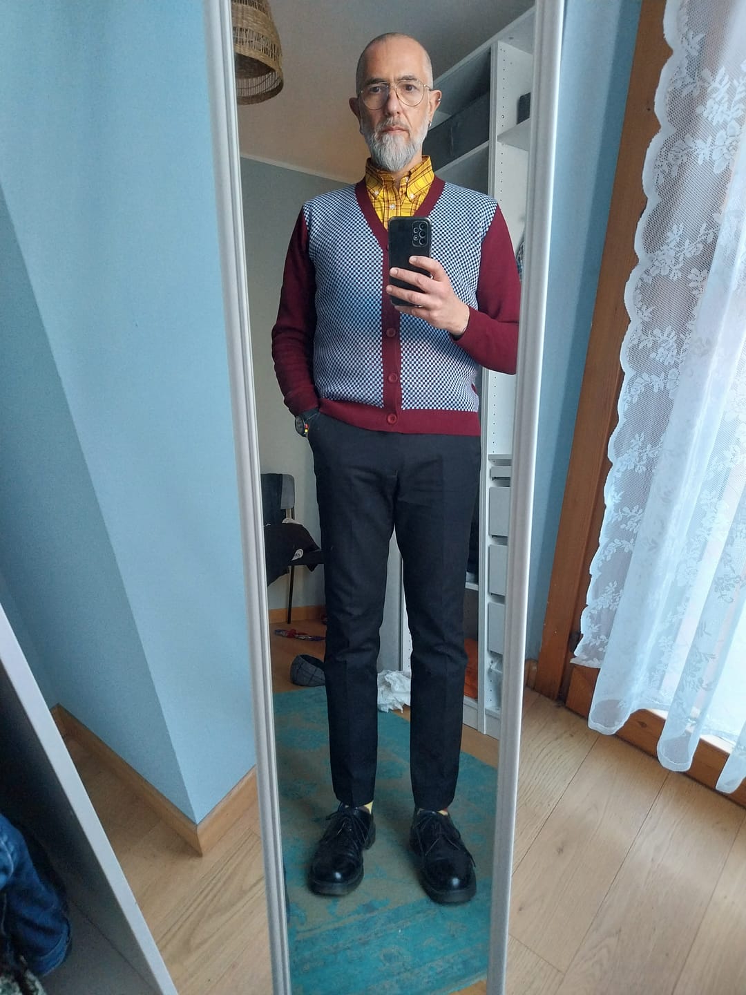 Customer photo review of Burgundy & Sky  Check Cardigan - Chas