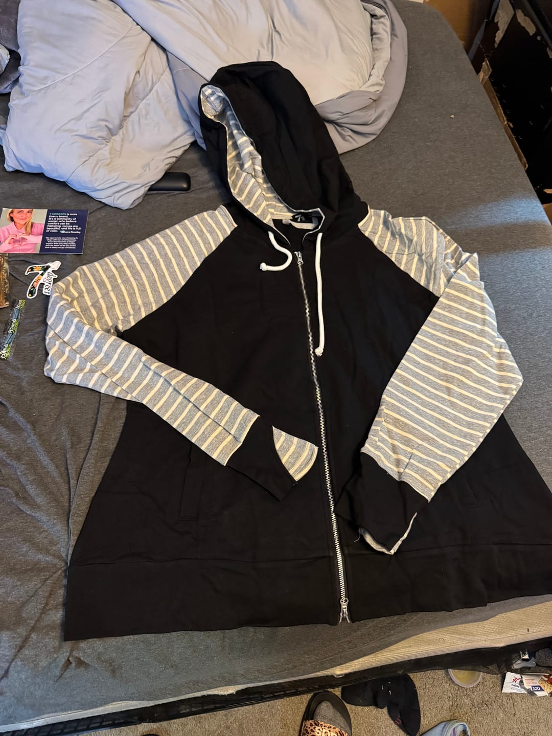 Customer photo review of Varsity Black Full Zip Woman's Hoodie