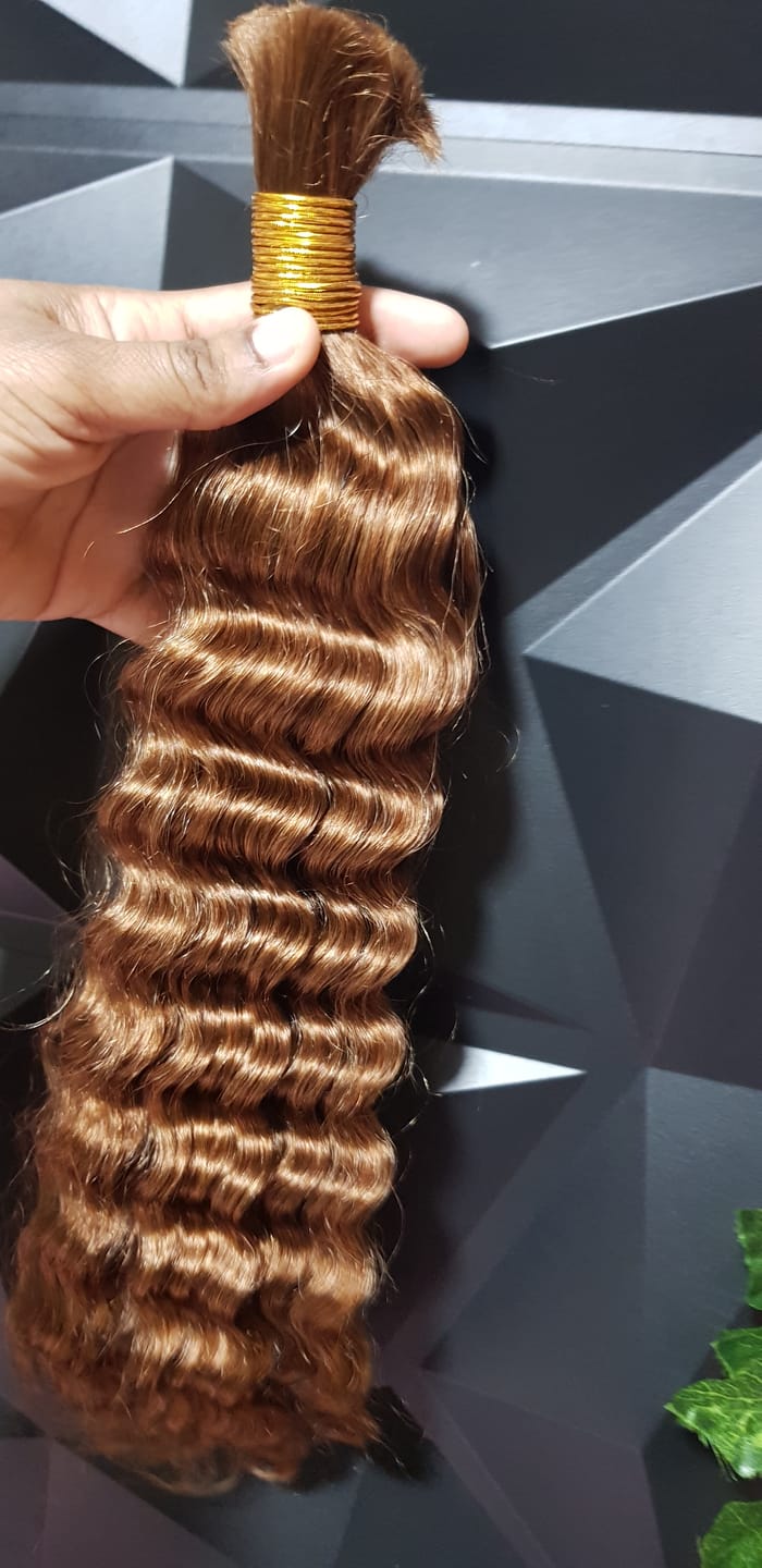 Customer photo review of #30 Light Brown Deep Wave Bulk Hair Extensions for Braiding