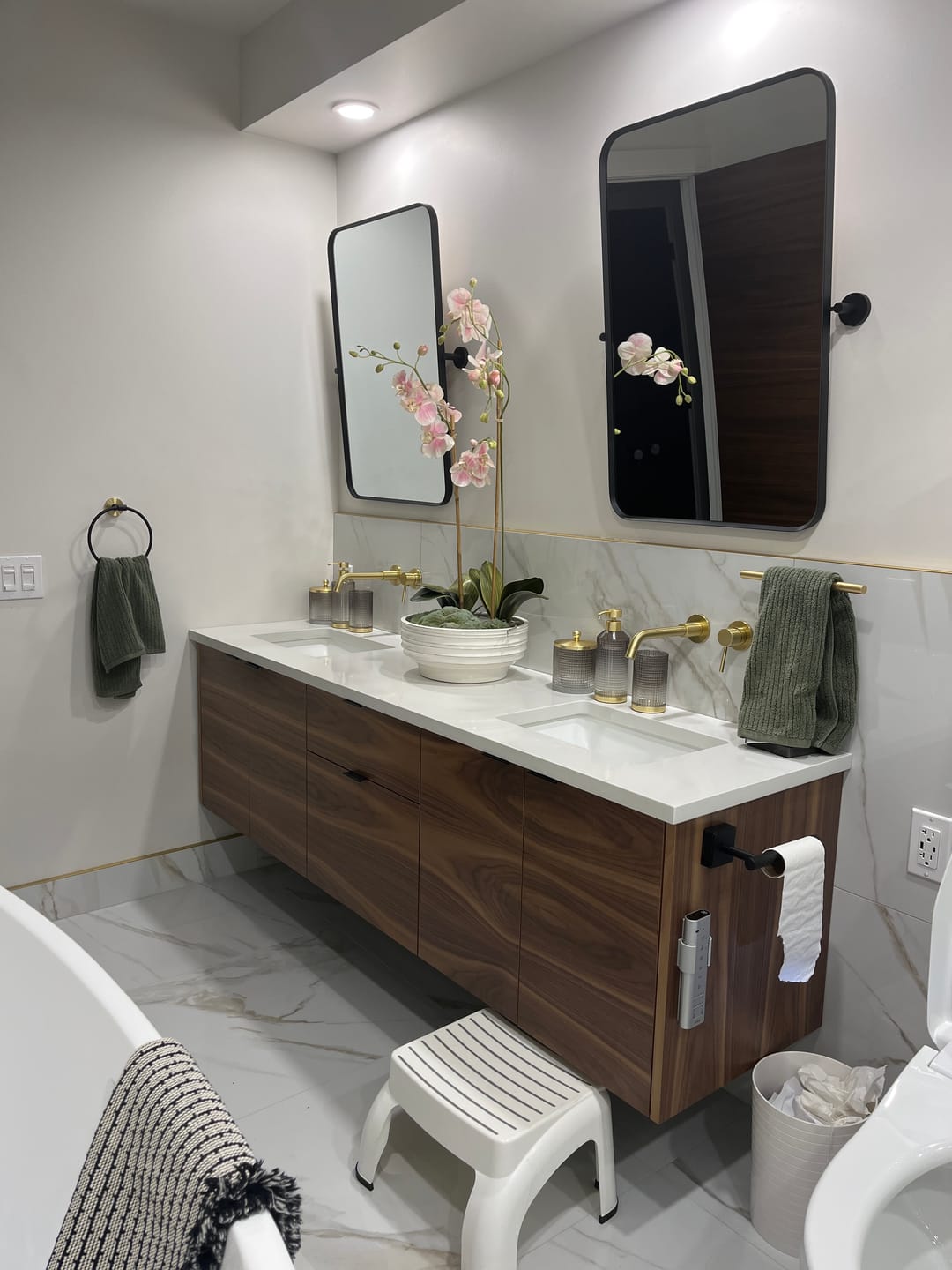Customer photo review of Austin SLIM 72" Wall Mount American Black Walnut Bathroom Vanity, Double Sink