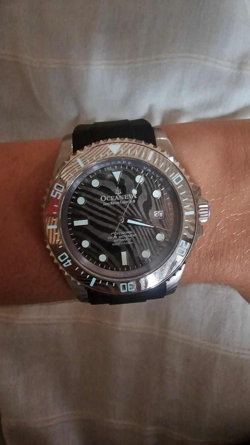 Customer photo review of Oceaneva Mens Deep Marine Explorer II Damascus Steel Dial Watch Rubber