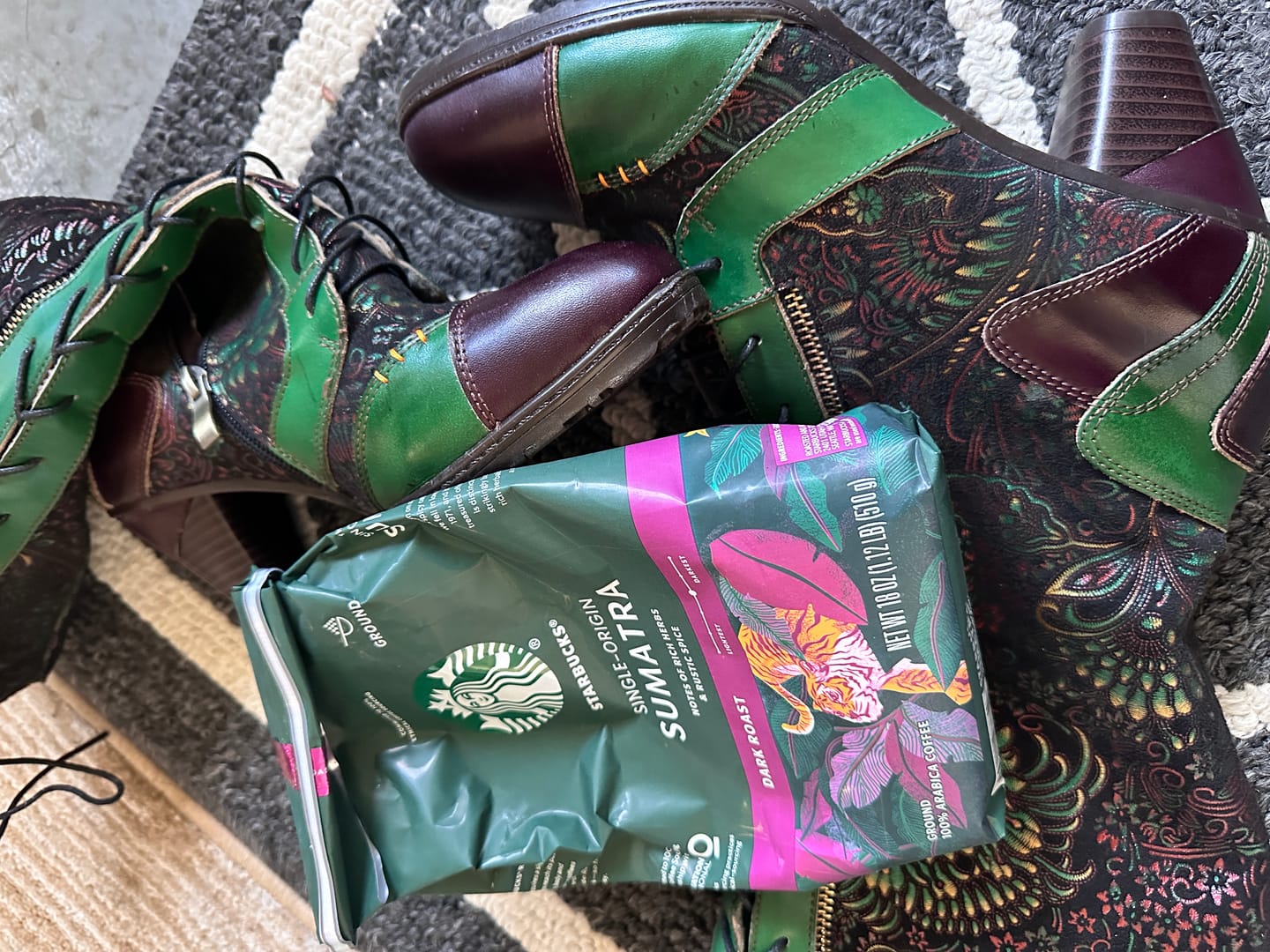 Customer photo review of Retro Handmade Leather Patchwork Boots
