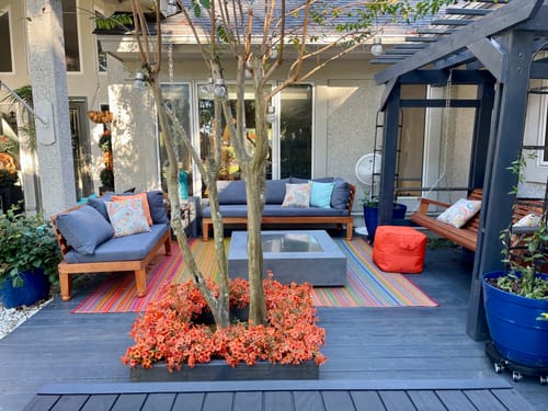 Customer photo review of 42" x 42" Square Outdoor Propane Gas Fire Pit Table in Gray