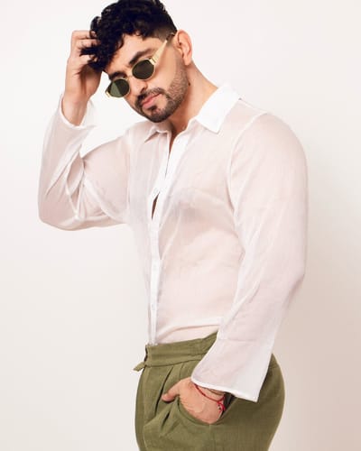 Customer photo review of Mens Chiffon Pleated Sheer Long Sleeve Shirt SKUK64523
