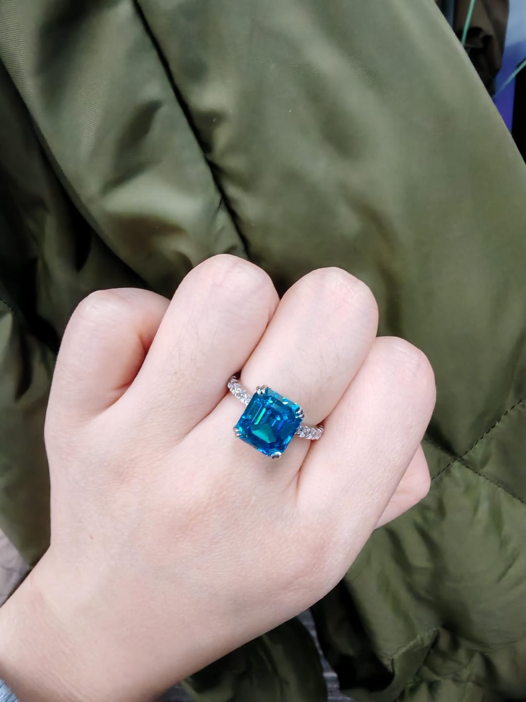 Customer photo review of S925 Honorable 4.5Ct Asscher Cut Engagement Ring Stackable Travel Ring For Women